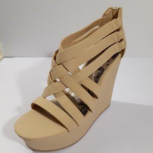 On sale! Brash  size 8 1/2  light brown faux leather wedges